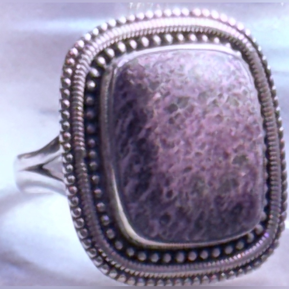Chic Silver and Purpurite stone Ring 925 sterling silver cocktail vintage ring - Picture 5 of 15